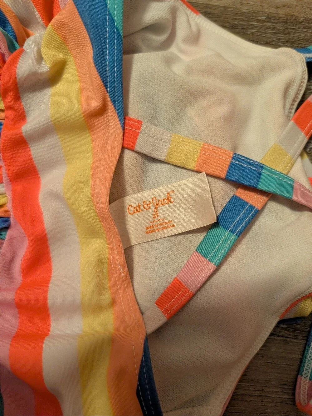 Kids Rainbow Stripe Ruffle Swimsuit - Multicolor